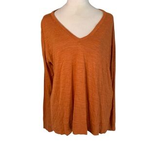Madewell Women’s Large Burnt Orange V Neck Lightweight Long Sleeve T-Shirt Top